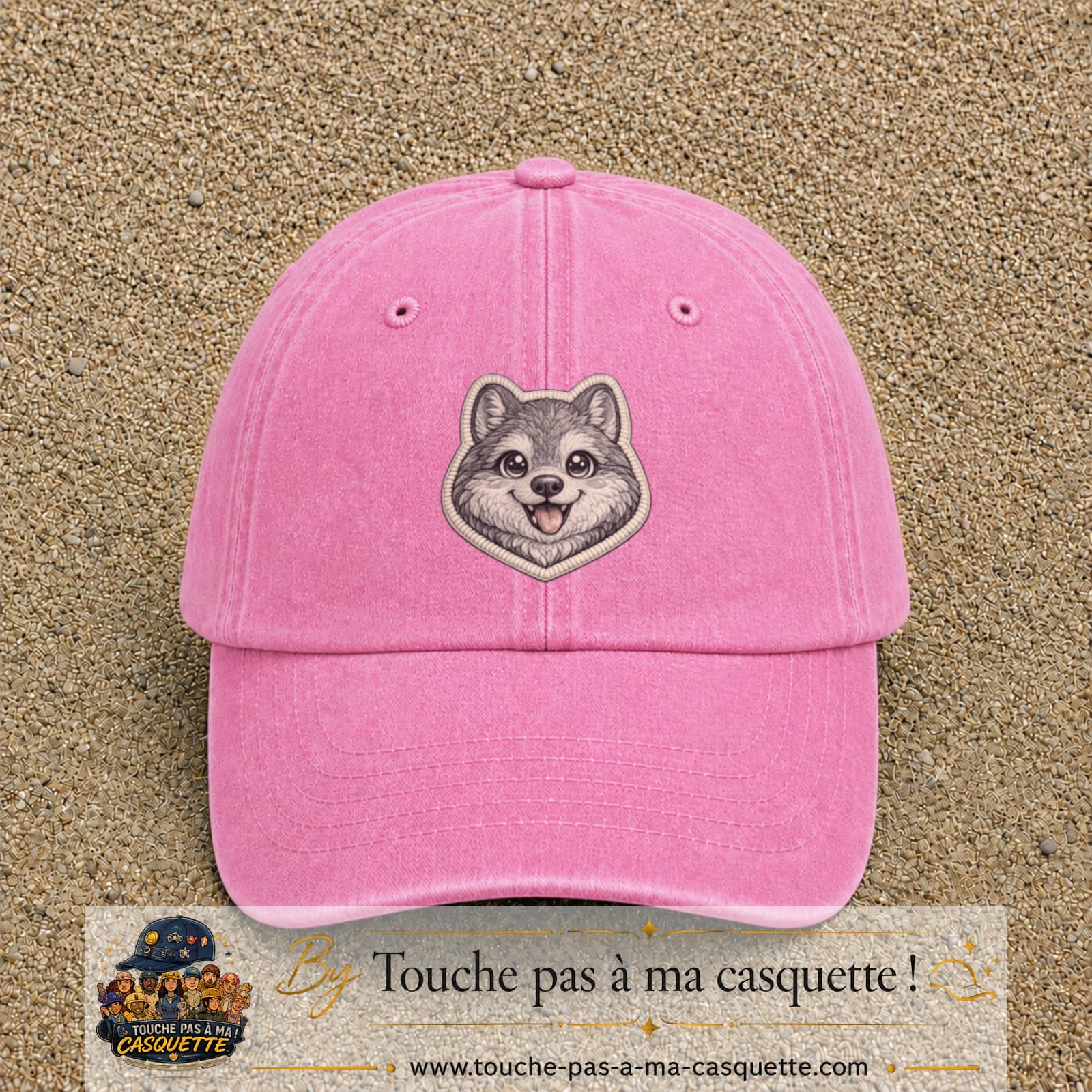 Casquette Rose délavé motif Husky joyeux 7 cm - vue principale