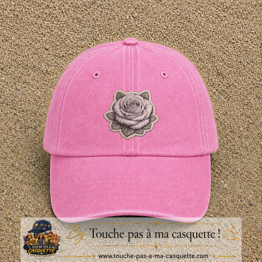 Casquette Rose délavé motif Rose grise 7 cm - vue principale