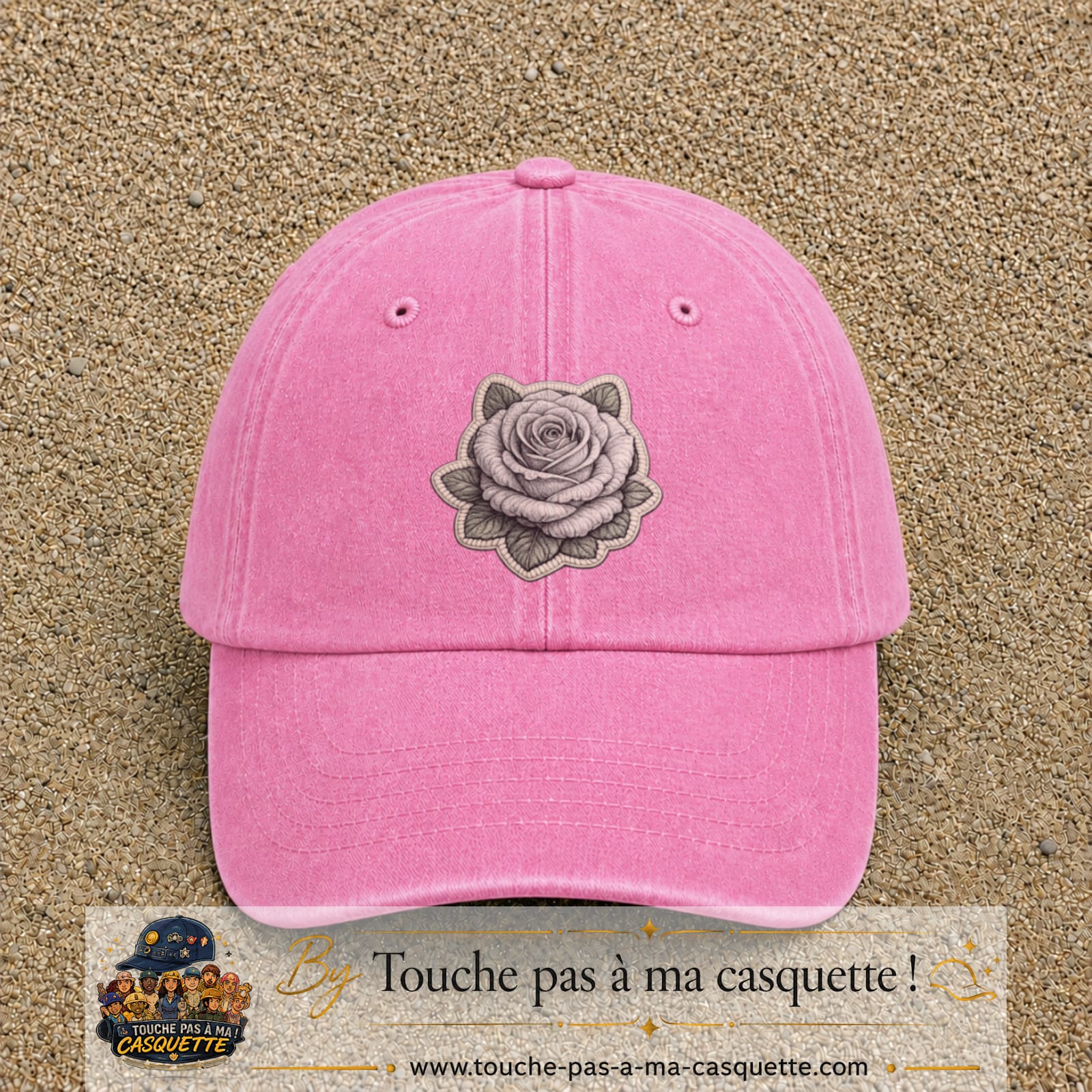 Casquette Rose délavé motif Rose grise 7 cm - vue principale