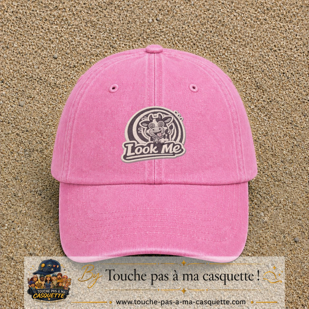 Casquette Rose délavé motif Look Me vache hypnotique 7 cm - vue principale