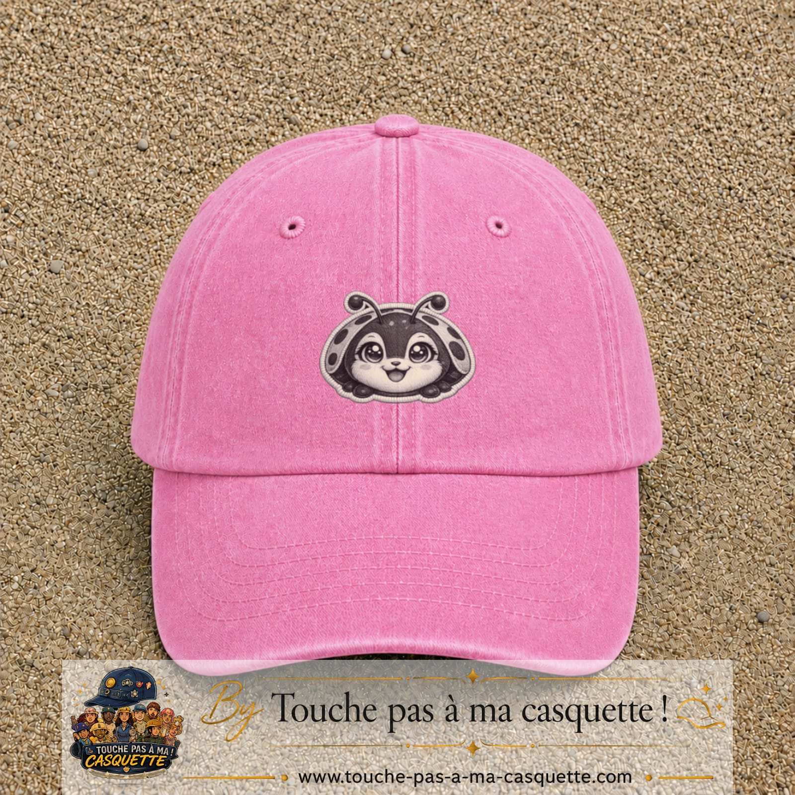 Casquette Rose délavé motif Coccinelle douce 5 cm - vue principale