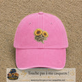 Casquette Rose délavé motif Duo de tournesols 7 cm - vue principale