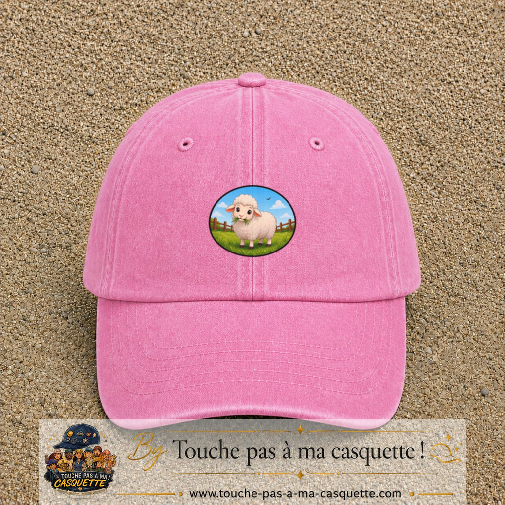 Casquette baseball Rose délavé 100% coton avec visuel Mouton à la ferme 5 cm - image produit principale