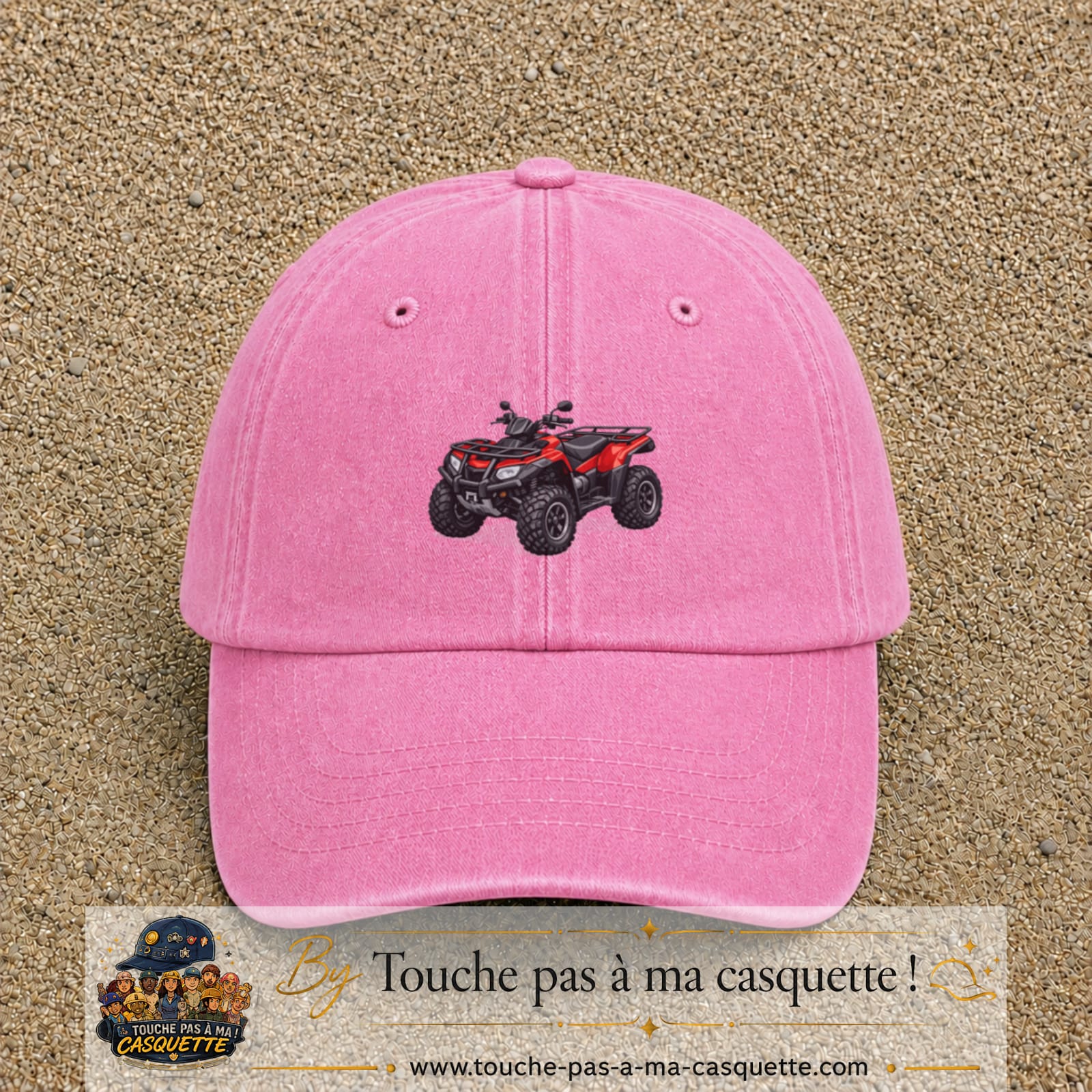 Casquette Rose délavé 100% coton avec motif Quad rouge tout-terrain 5 cm - image principale