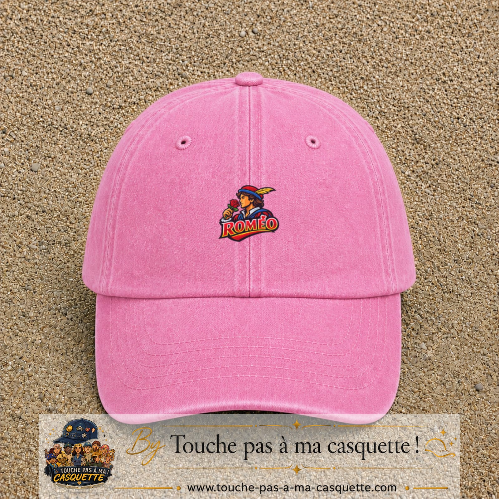 Casquette baseball Rose délavé 100% coton avec motif Roméo 5 cm - image principale