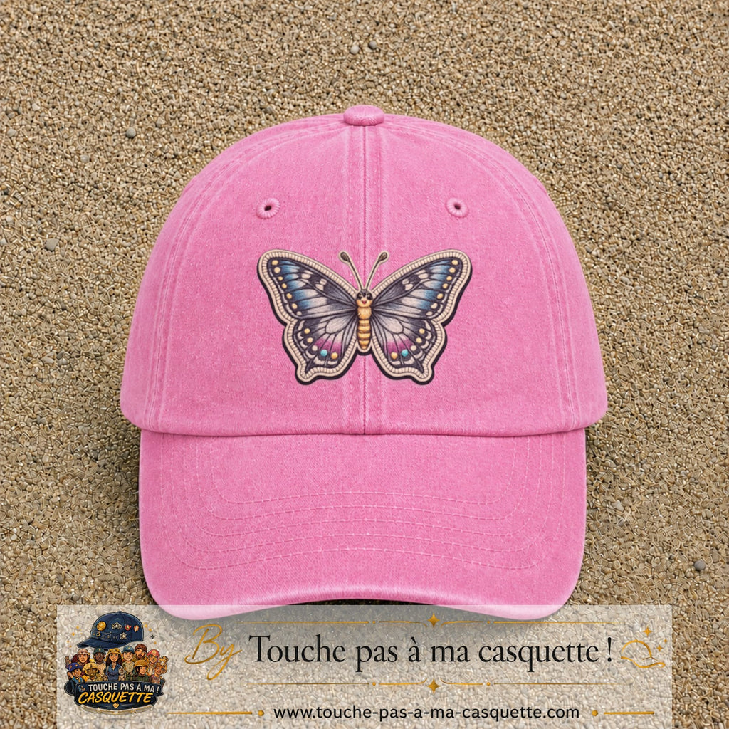 Casquette Rose délavé motif Papillon enchanté 7 cm - vue principale