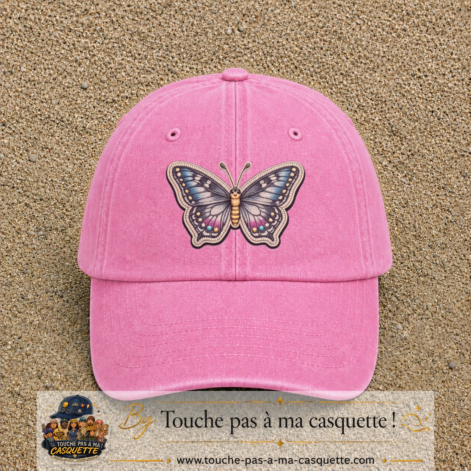 Casquette Rose délavé motif Papillon enchanté 7 cm - vue principale
