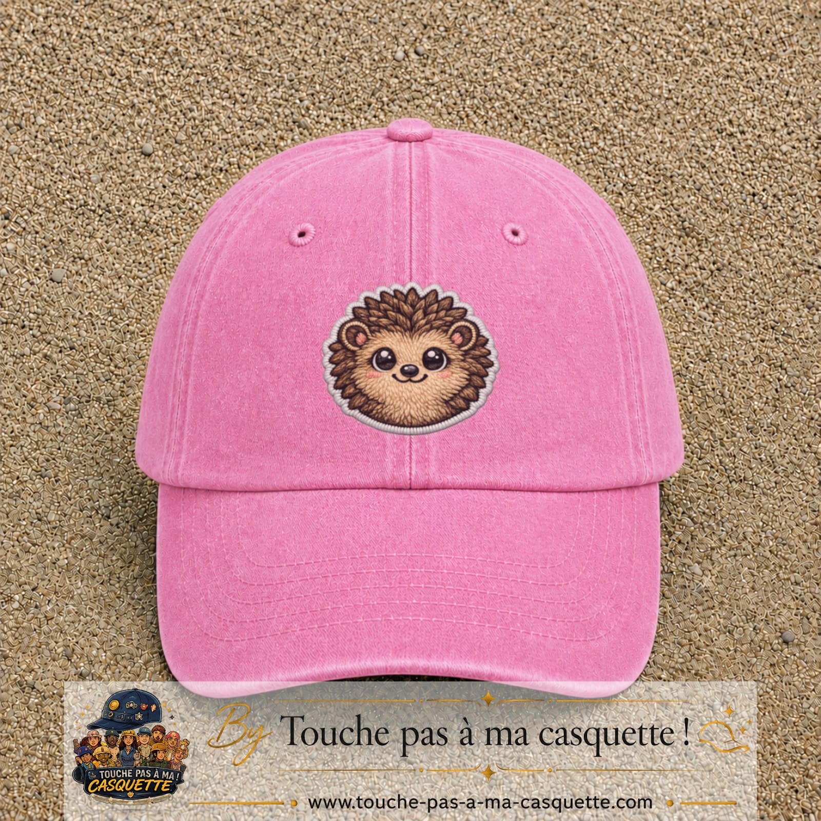 Casquette Rose délavé motif Hérisson kawaii 7 cm - vue principale