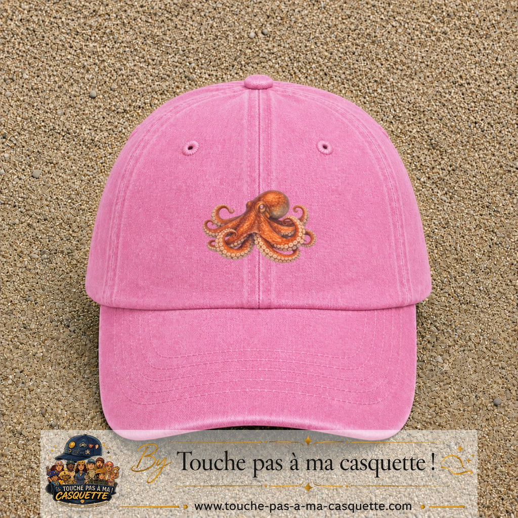Casquette Rose délavé motif Poulpe marin 5 cm - vue principale