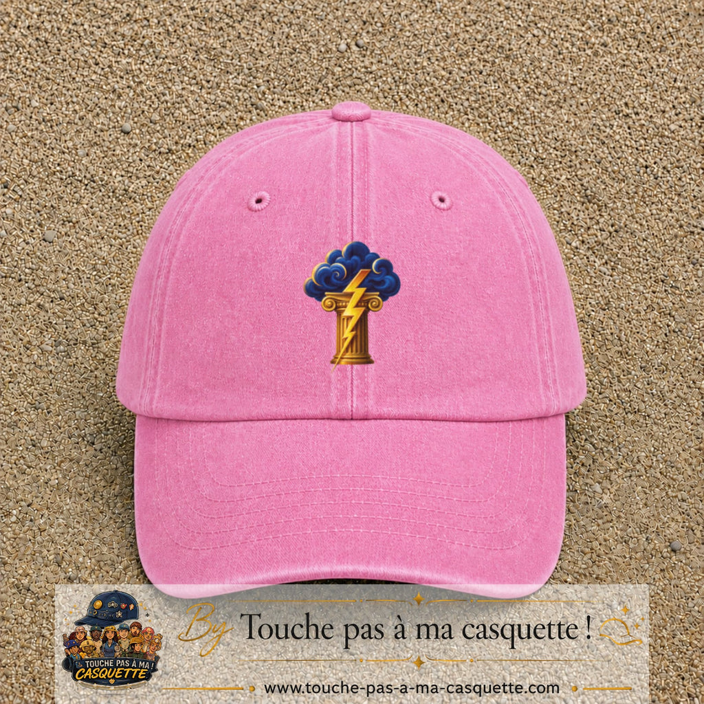 Casquette Rose délavé 100% coton avec motif Orage antique et éclair doré 7 cm - image principale