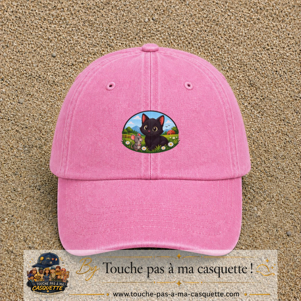Casquette baseball Rose délavé 100% coton avec visuel Chat et souris à la ferme 5 cm - image produit principale