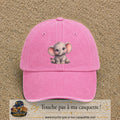 Casquette baseball Rose délavé 100% coton avec visuel Éléphanteau kawaii 7 cm - image produit principale