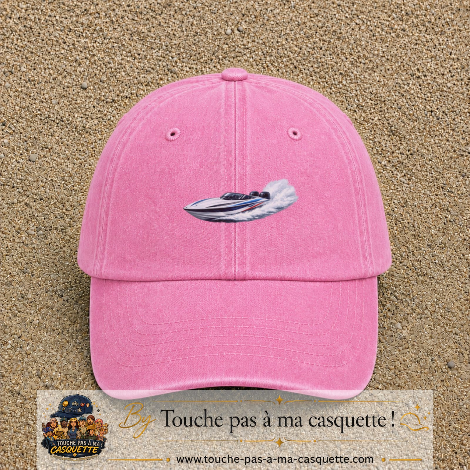 Casquette baseball Rose délavé 100% coton avec motif Bateau rapide 7 cm - image principale