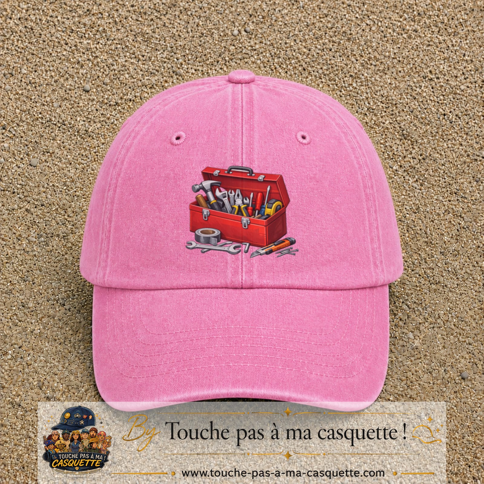 Casquette baseball Rose délavé 100% coton avec motif Boîte à outils 7 cm - image principale