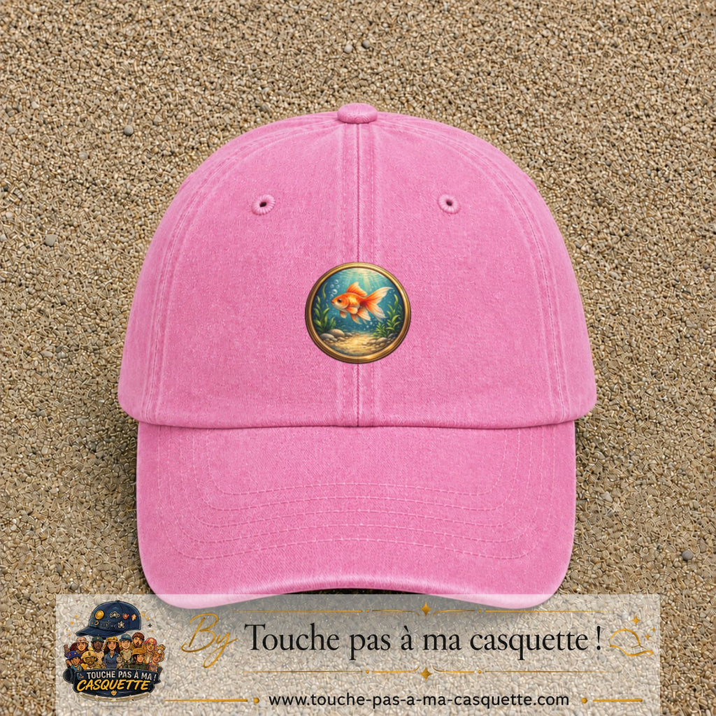 Casquette baseball Rose délavé 100% coton avec visuel Poisson rouge sous l’eau 5 cm - image produit principale