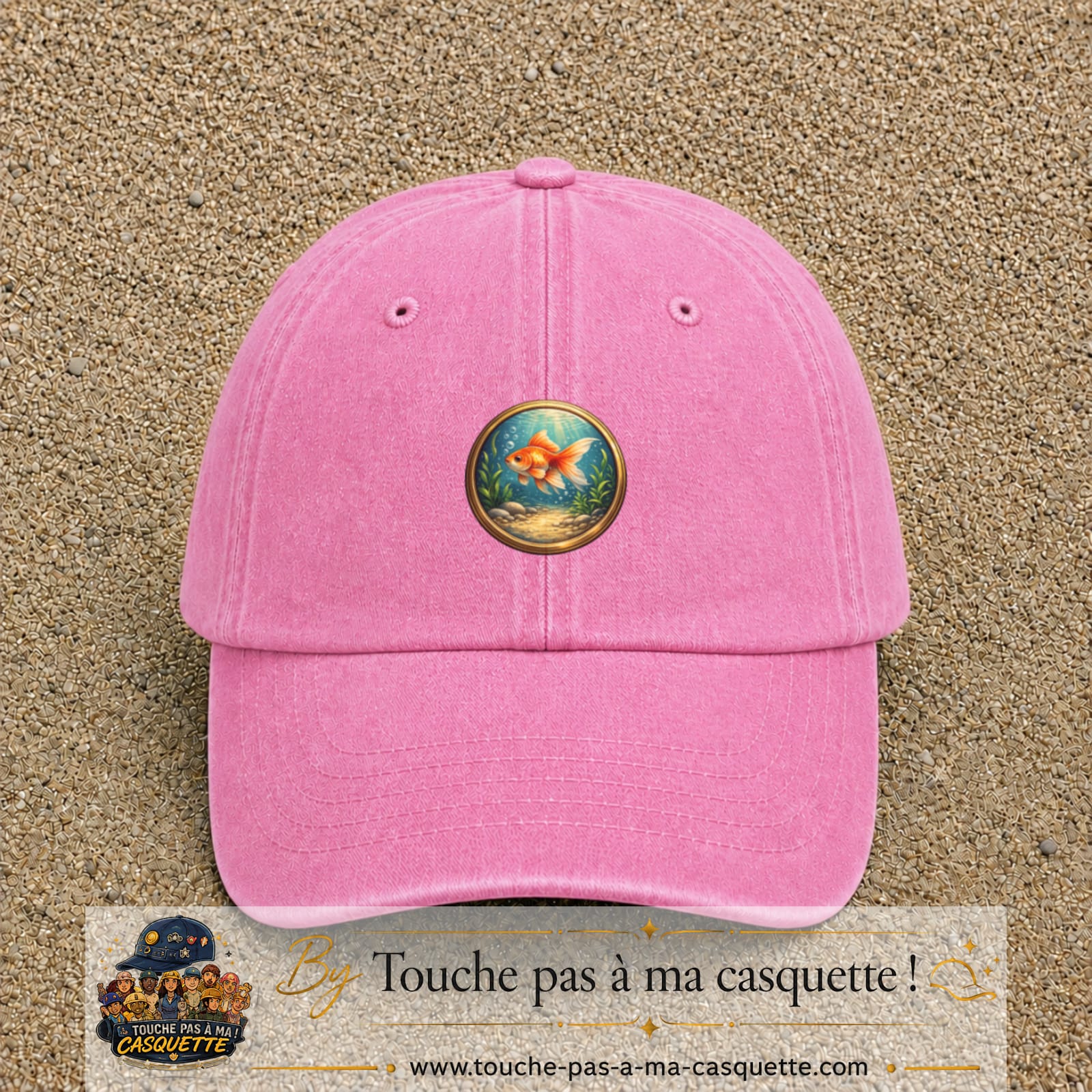 Casquette baseball Rose délavé 100% coton avec visuel Poisson rouge sous l’eau 5 cm - image produit principale