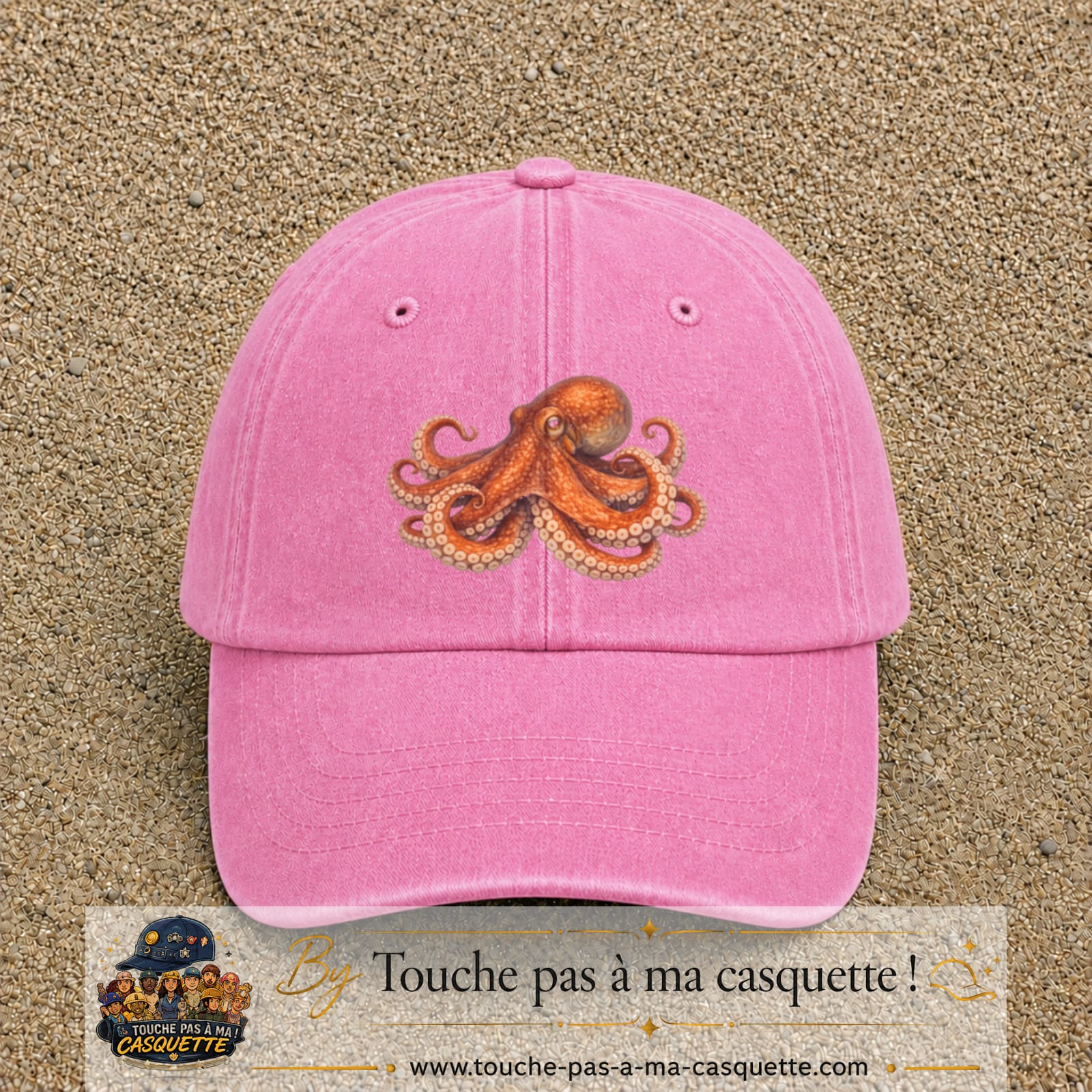Casquette Rose délavé motif Poulpe marin 7 cm - vue principale