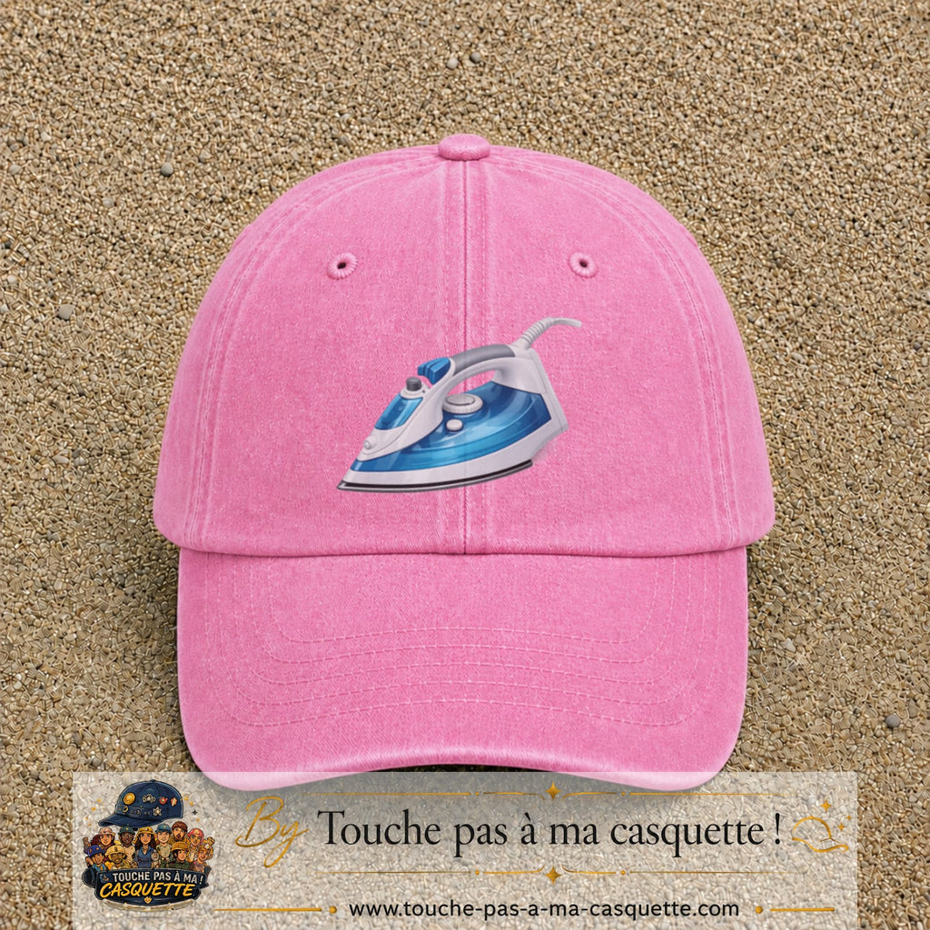 Casquette Rose délavé 100% coton avec motif Fer à repasser bleu 7 cm - image principale