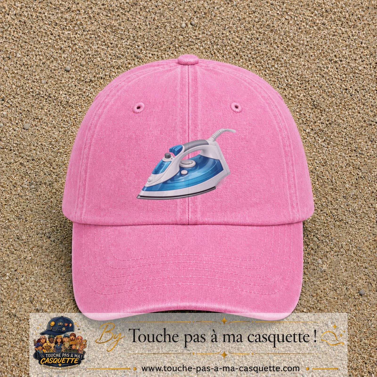 Casquette Rose délavé 100% coton avec motif Fer à repasser bleu 7 cm - image principale
