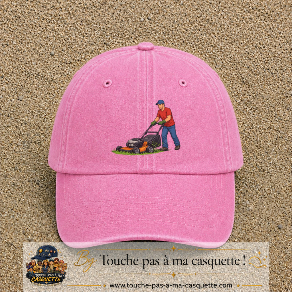 Casquette baseball Rose délavé 100% coton avec motif Jardinier avec tondeuse 7 cm - image principale