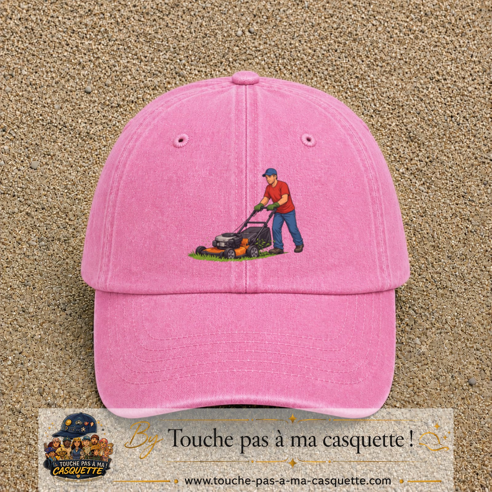 Casquette baseball Rose délavé 100% coton avec motif Jardinier avec tondeuse 7 cm - image principale