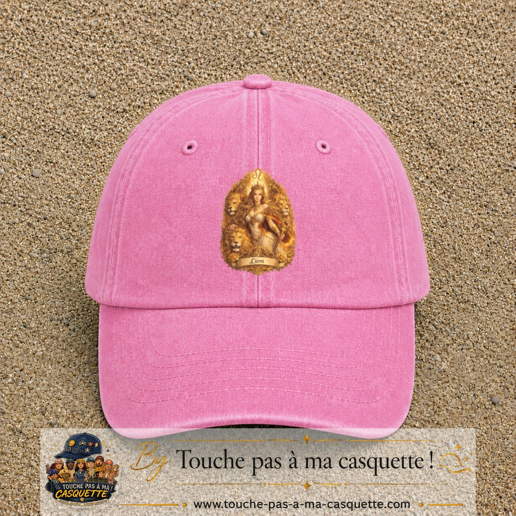 Casquette baseball Rose délavé 100% coton avec motif Lion astrologique 7 cm - image principale