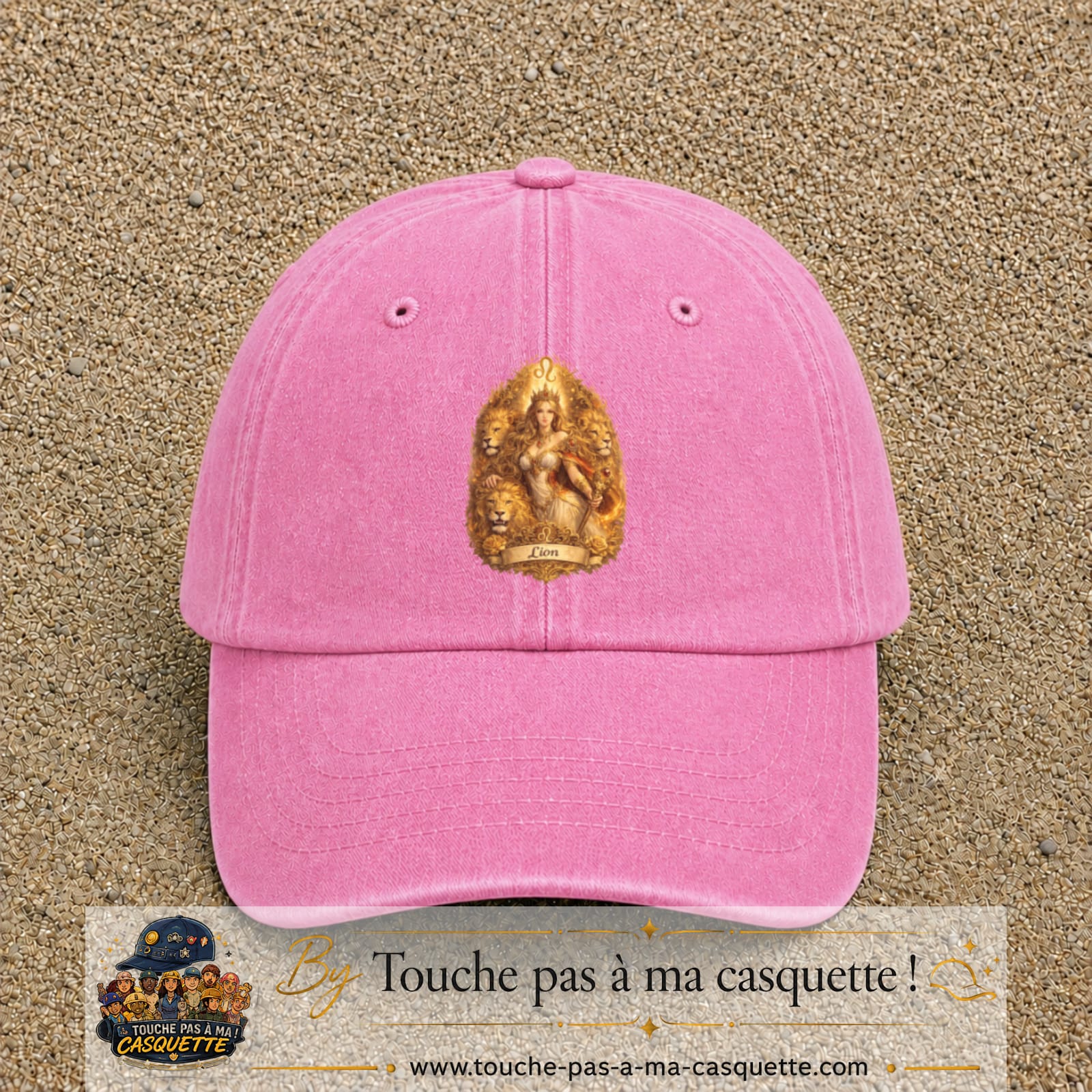 Casquette baseball Rose délavé 100% coton avec motif Lion astrologique 7 cm - image principale