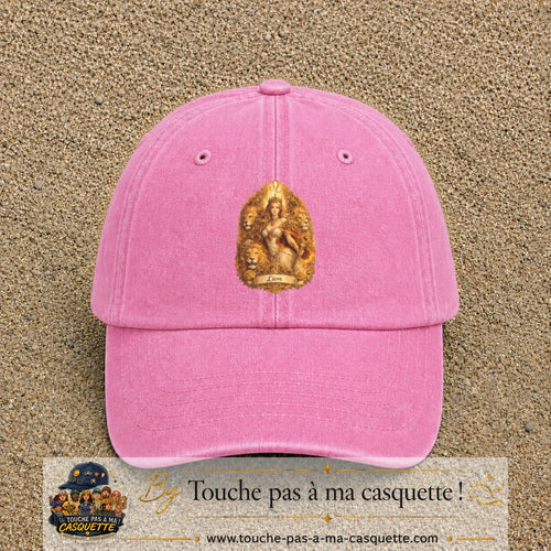 Casquette baseball Rose délavé 100% coton avec motif Lion astrologique 7 cm - image principale