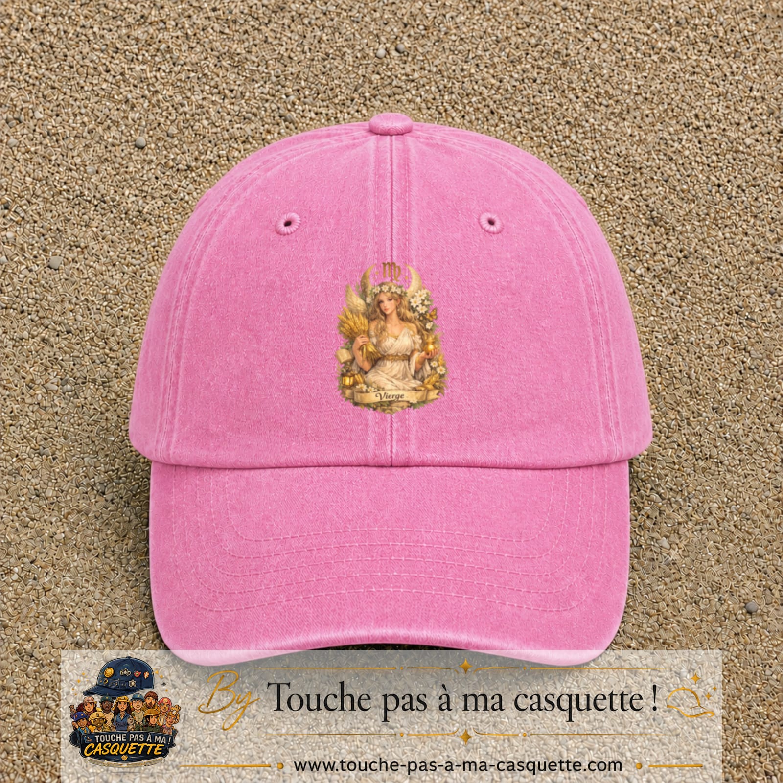 Casquette baseball Rose délavé 100% coton avec motif Vierge astrologique 7 cm - image principale
