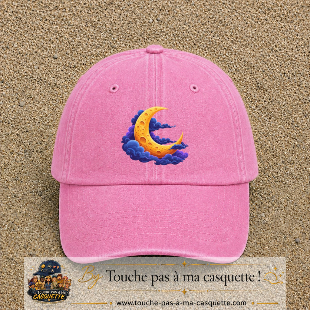 Casquette baseball Rose délavé 100% coton avec motif Lune croissant 7 cm - image principale