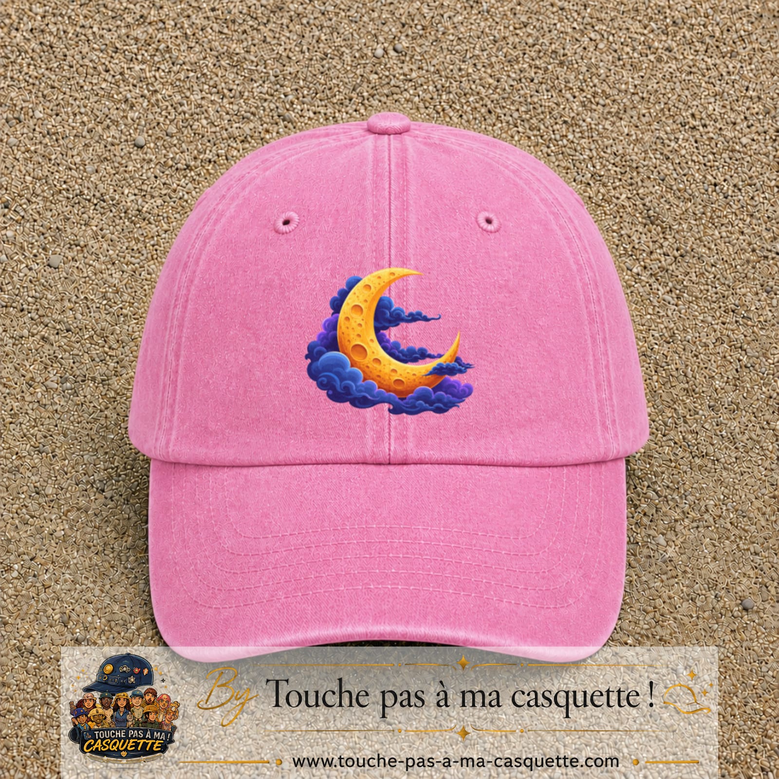 Casquette baseball Rose délavé 100% coton avec motif Lune croissant 7 cm - image principale