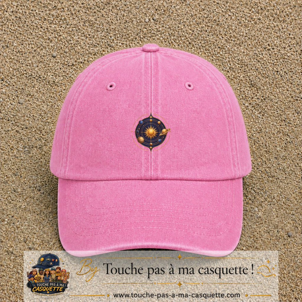 Casquette baseball Rose délavé 100% coton avec visuel Système solaire doré 5 cm - image produit principale