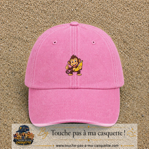 Casquette baseball Rose délavé 100% coton avec motif Singe à la banane 3 cm - image principale