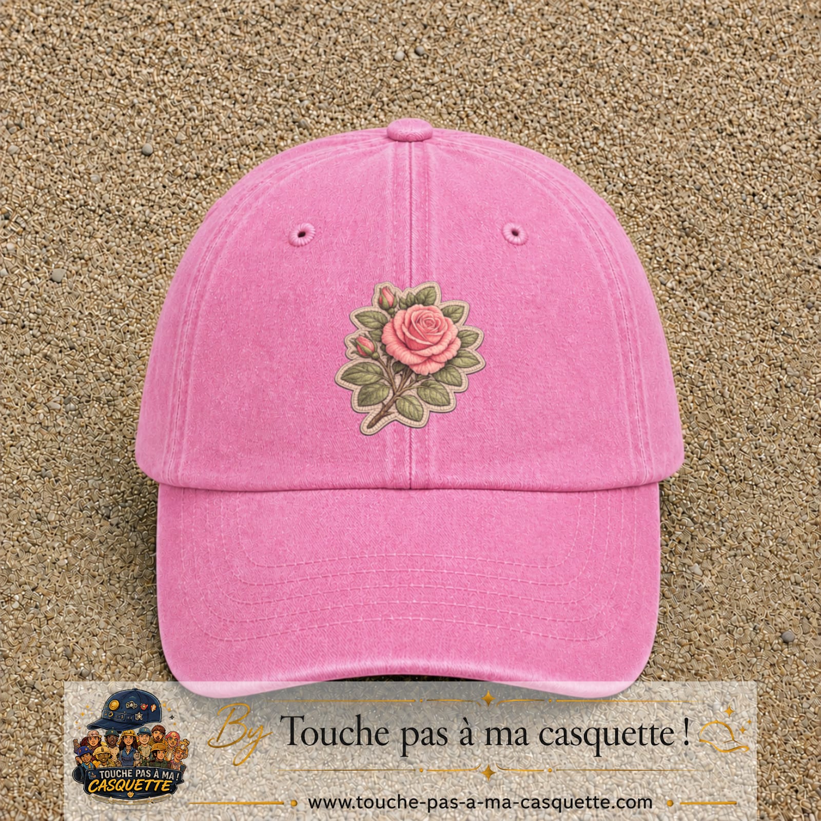 Casquette Rose délavé motif Bouquet de rose 7 cm - vue principale
