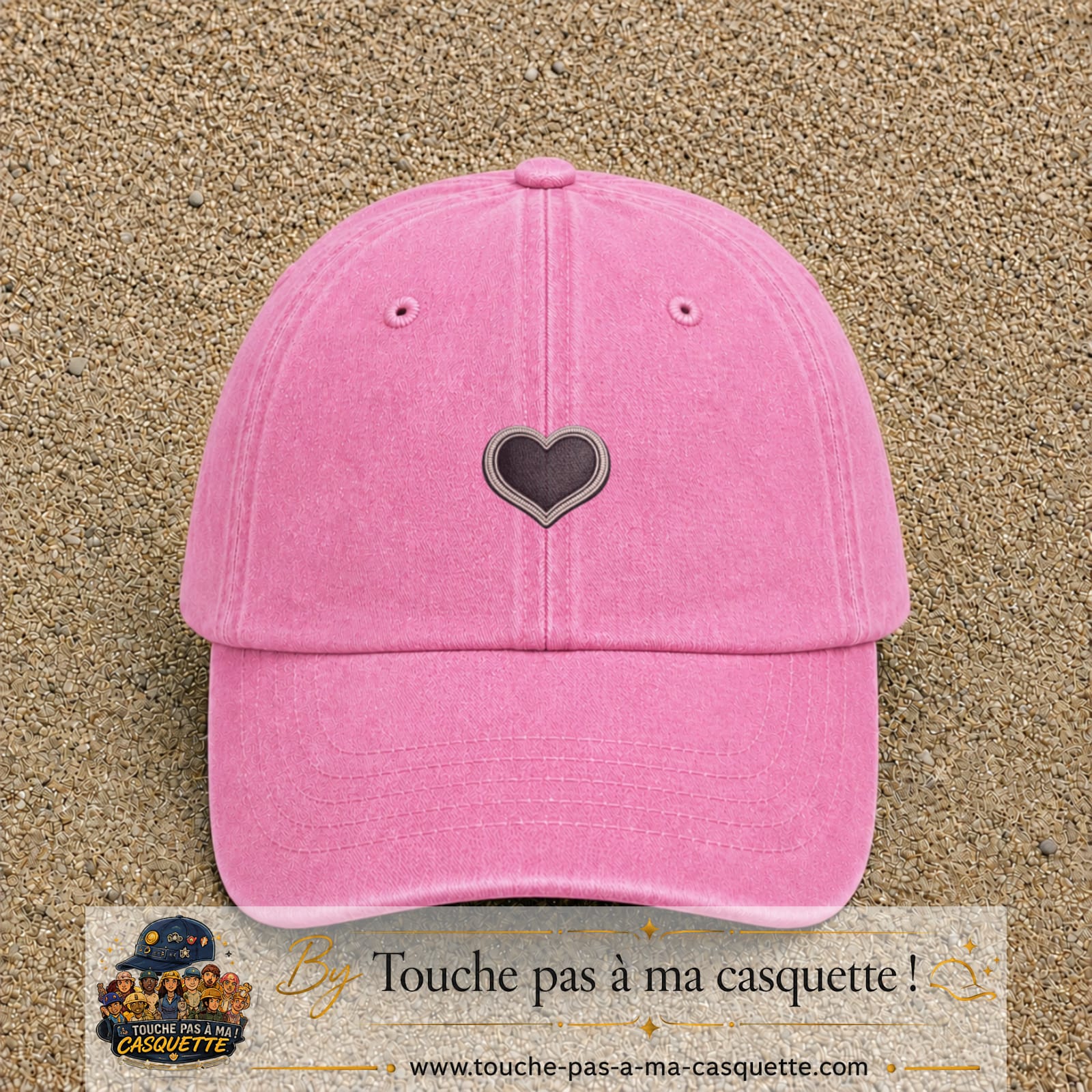 Casquette Rose délavé motif Cœur velours 3 cm - vue principale