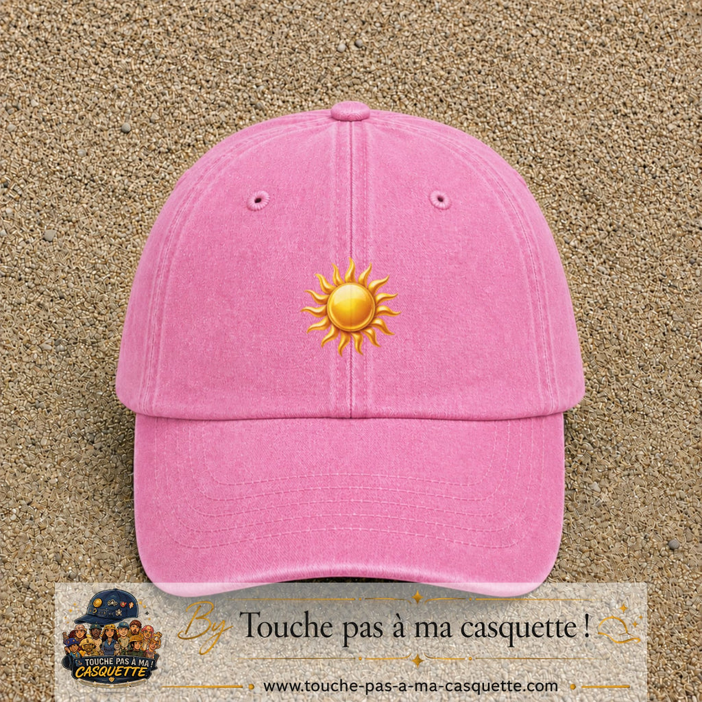 Casquette baseball Rose délavé 100% coton avec visuel Soleil brillant 5 cm - image produit principale