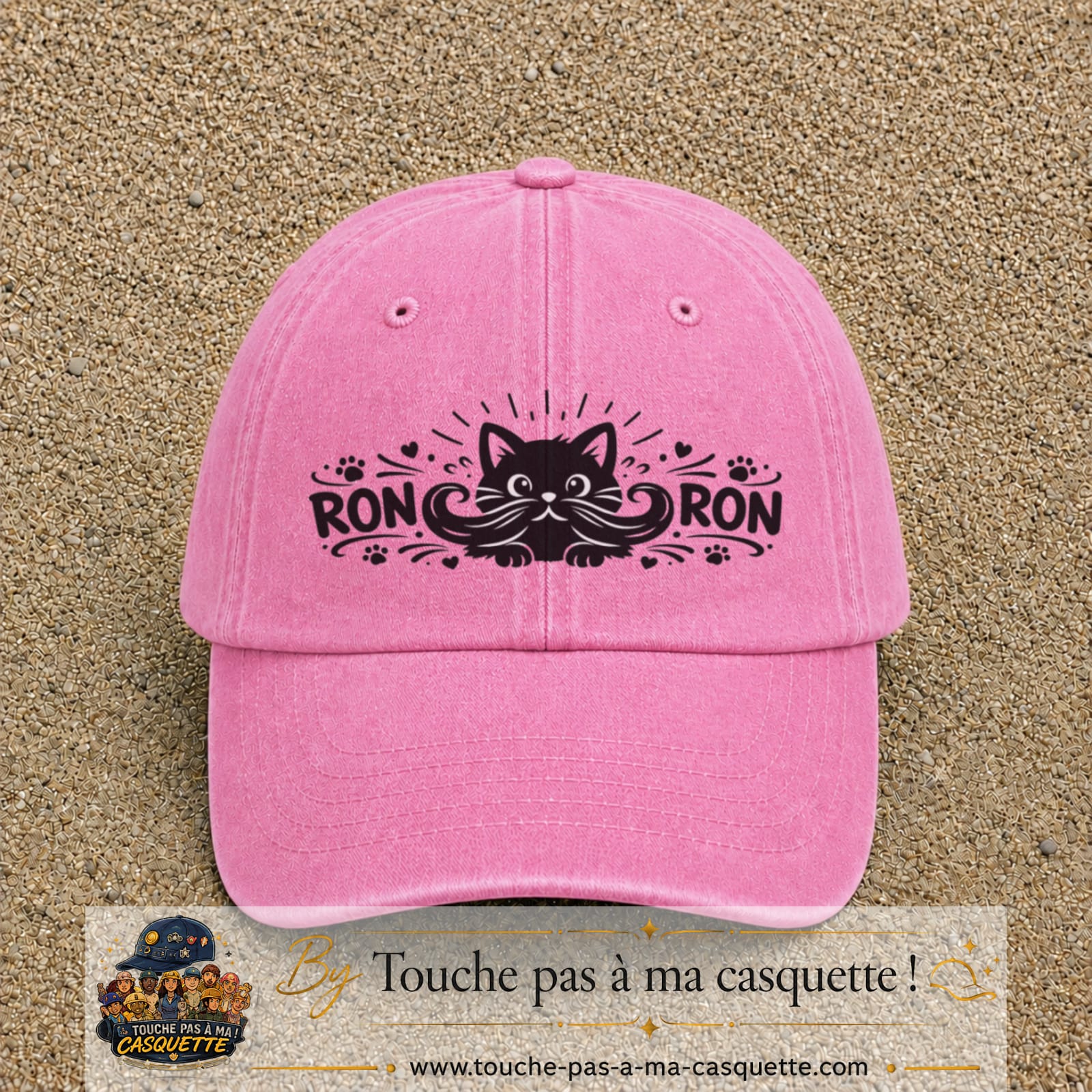 Casquette Rose délavé motif Chat Ron Ron 7 cm - vue principale