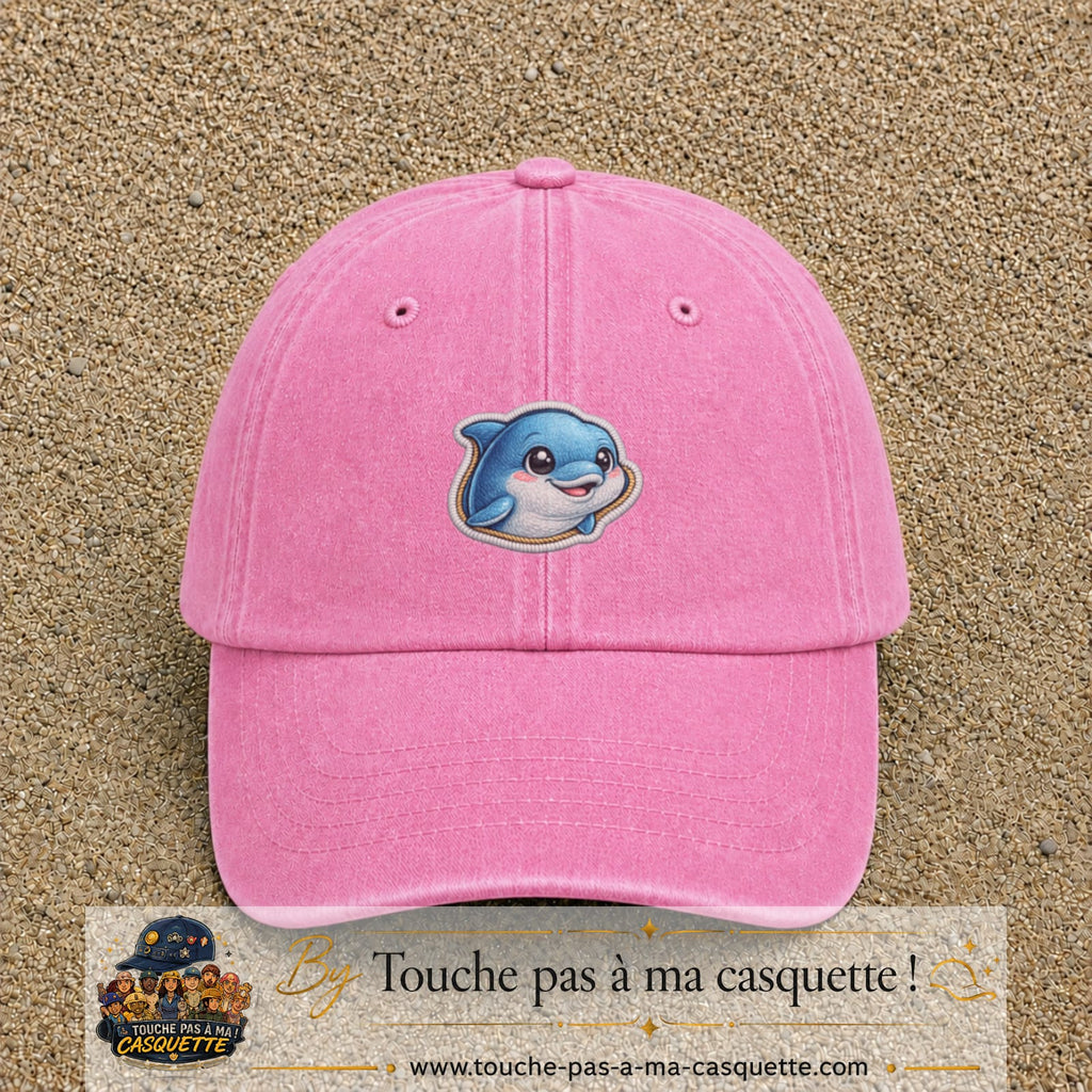 Casquette Rose délavé motif Dauphin souriant 5 cm - vue principale