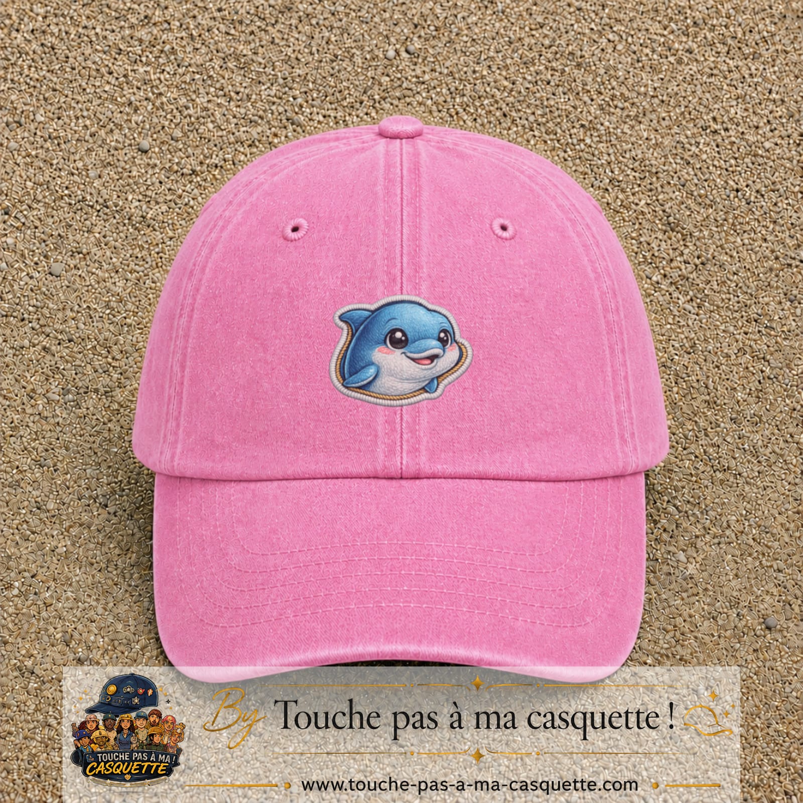 Casquette Rose délavé motif Dauphin souriant 5 cm - vue principale
