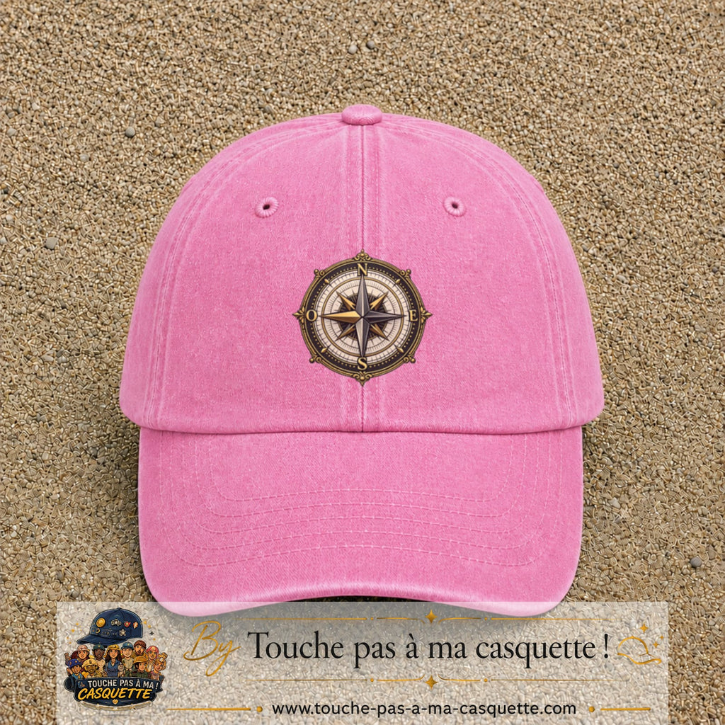Casquette baseball Rose délavé 100% coton avec visuel Boussole rose des vents 7 cm - image produit principale