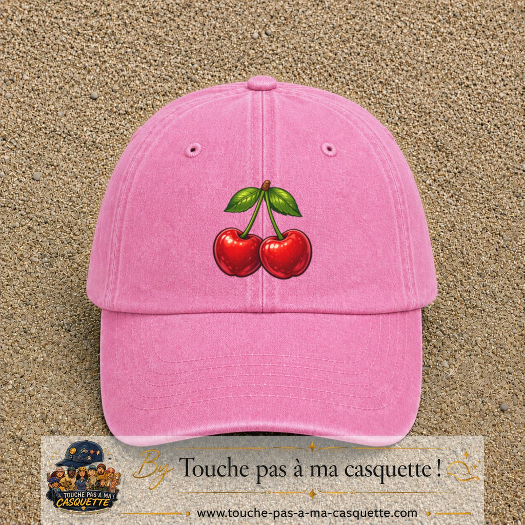 Casquette baseball Rose délavé 100% coton avec visuel Cerises 7 cm - image produit principale