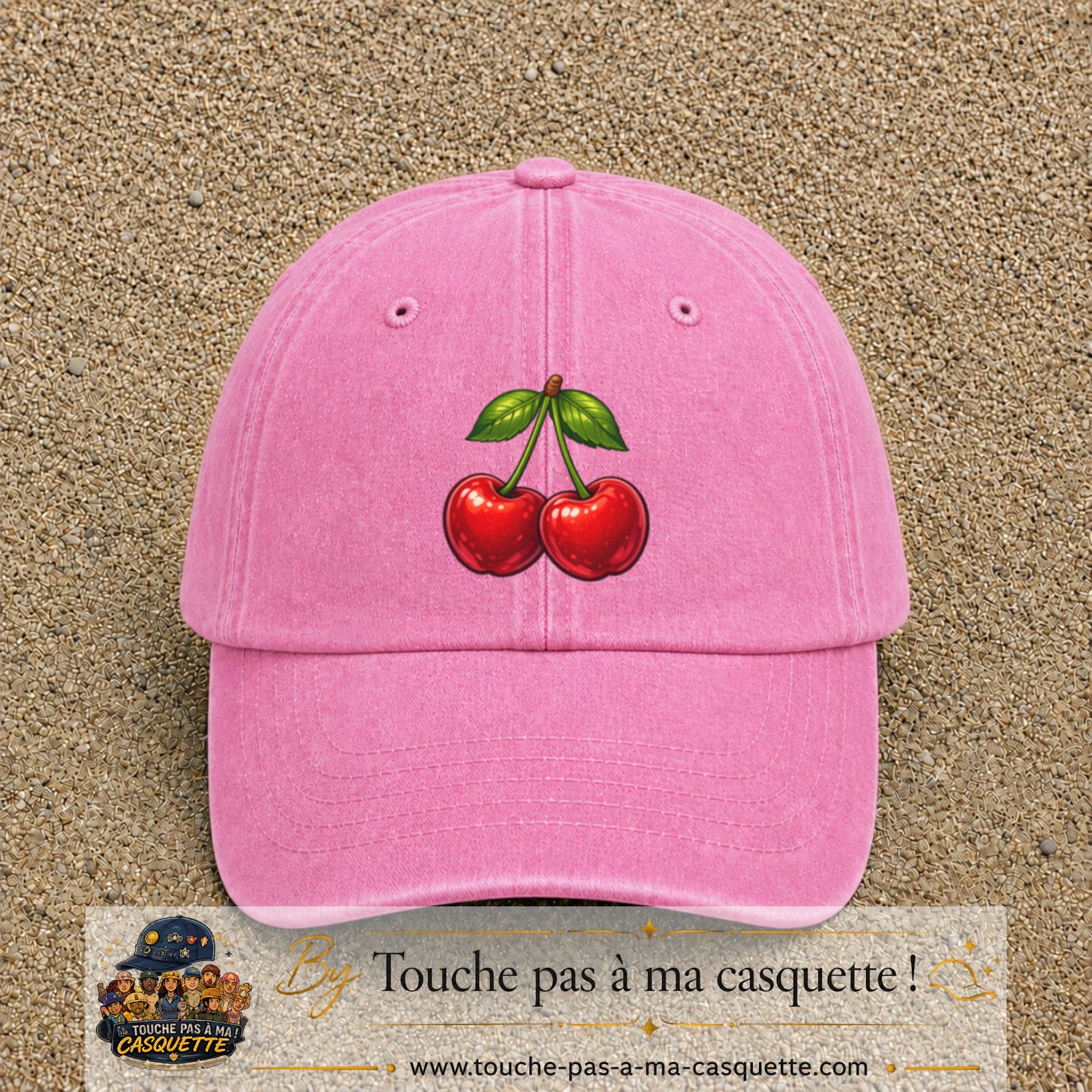 Casquette baseball Rose délavé 100% coton avec visuel Cerises 7 cm - image produit principale