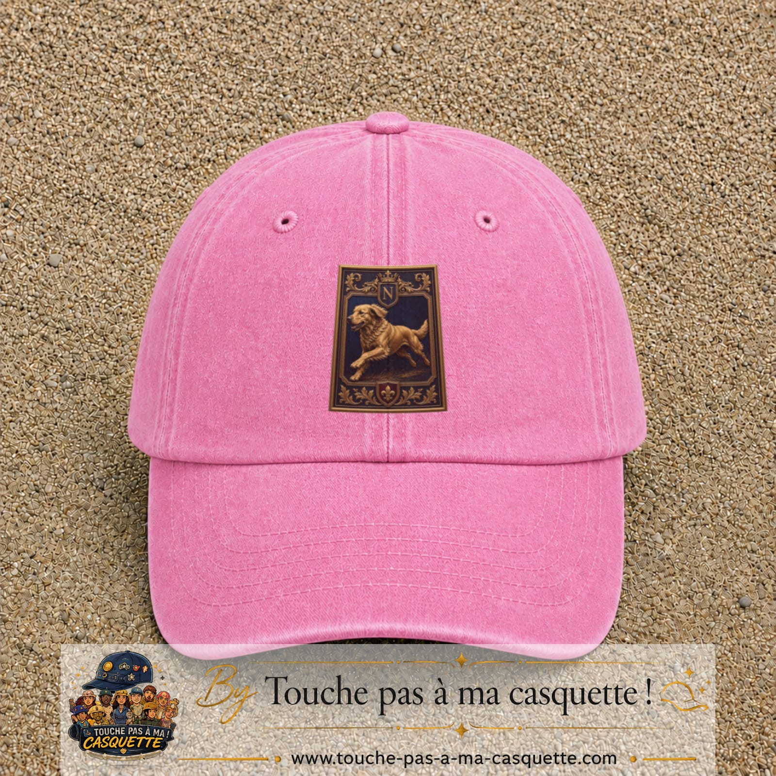 Casquette baseball Rose délavé 100% coton avec visuel Chien noble 7 cm - image produit principale