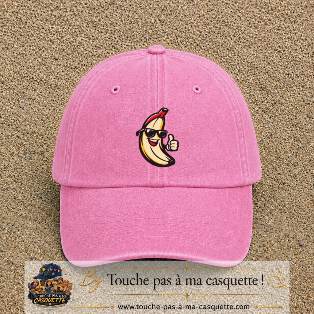 Casquette Rose délavé 100% coton avec motif Banane cool pouce levé 7 cm - image principale