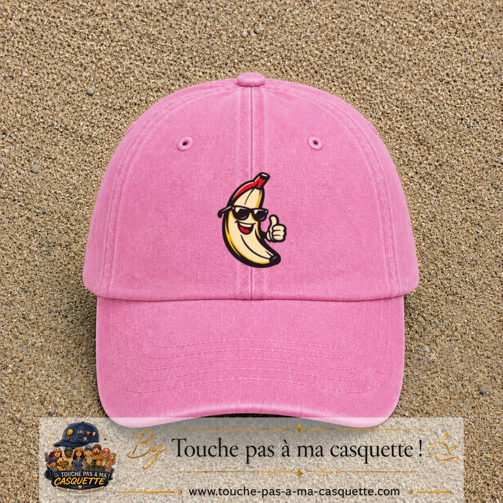 Casquette Rose délavé 100% coton avec motif Banane cool pouce levé 7 cm - image principale