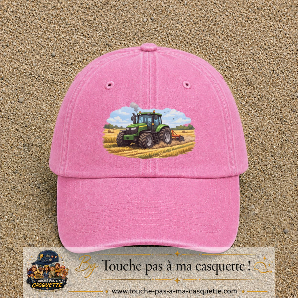 Casquette baseball Rose délavé 100% coton avec motif Tracteur agricole 7 cm - image principale