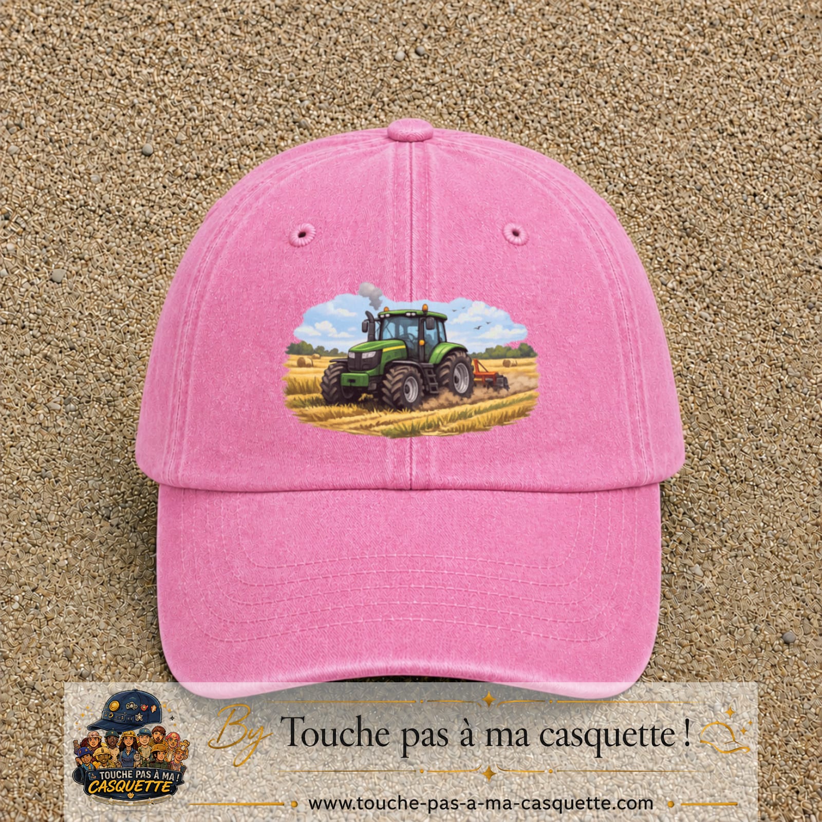 Casquette baseball Rose délavé 100% coton avec motif Tracteur agricole 7 cm - image principale