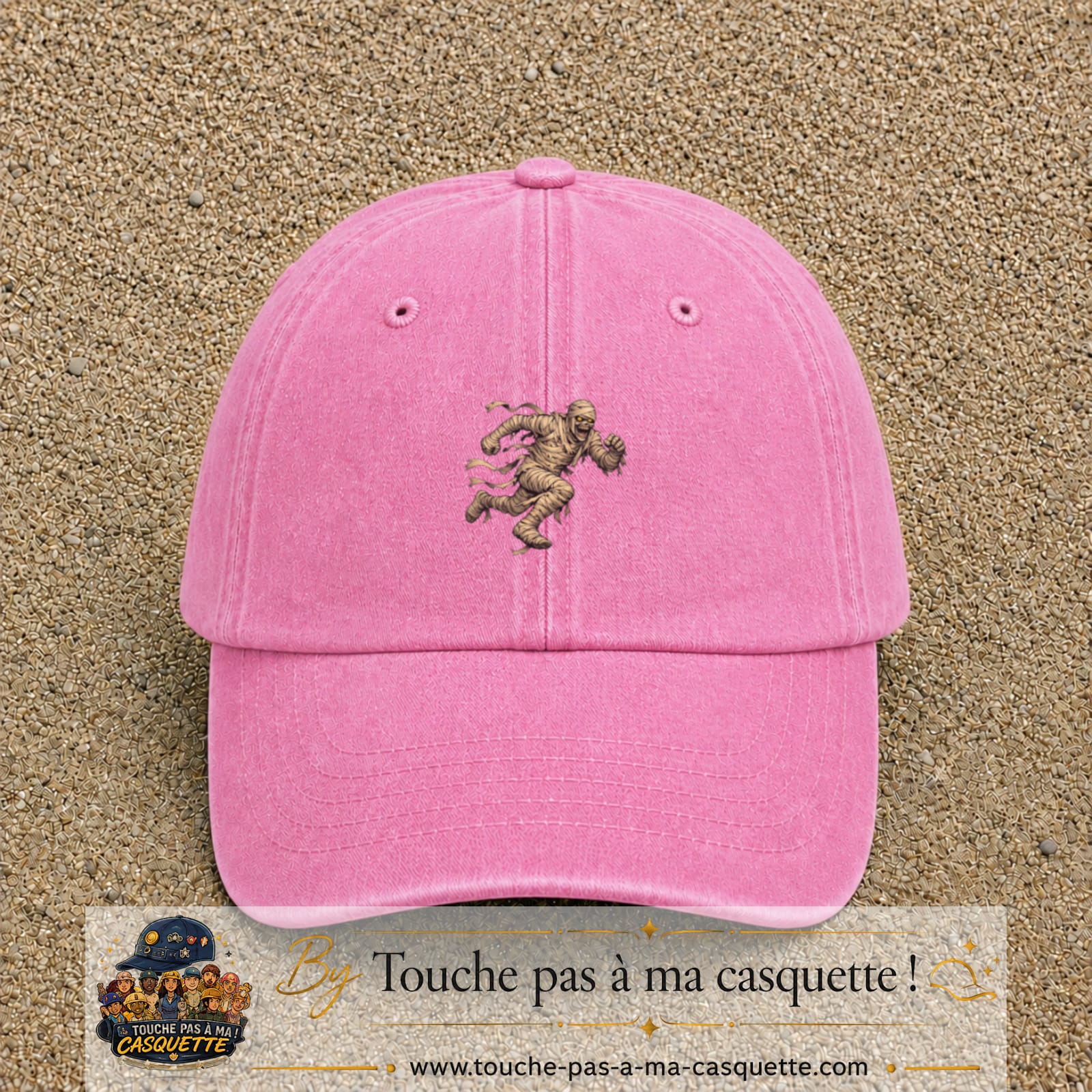 Casquette Rose délavé 100% coton avec motif Momie effrayante 5 cm - image principale