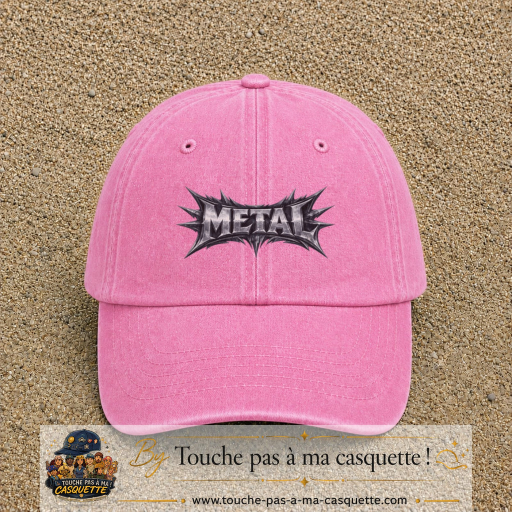 Casquette baseball Rose délavé 100% coton avec visuel Typographie métal 5 cm - image produit principale