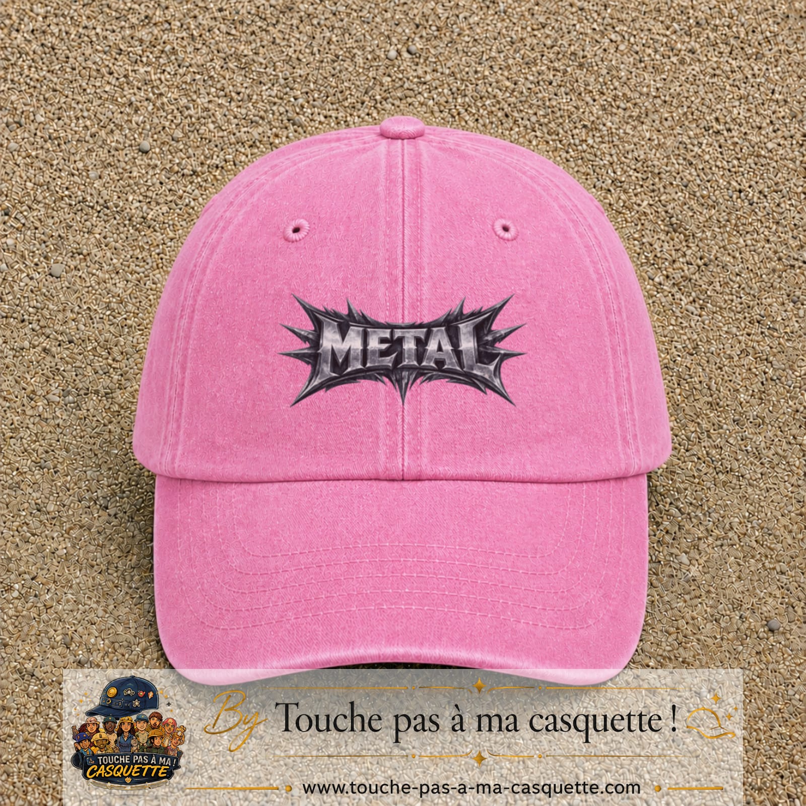 Casquette baseball Rose délavé 100% coton avec visuel Typographie métal 5 cm - image produit principale